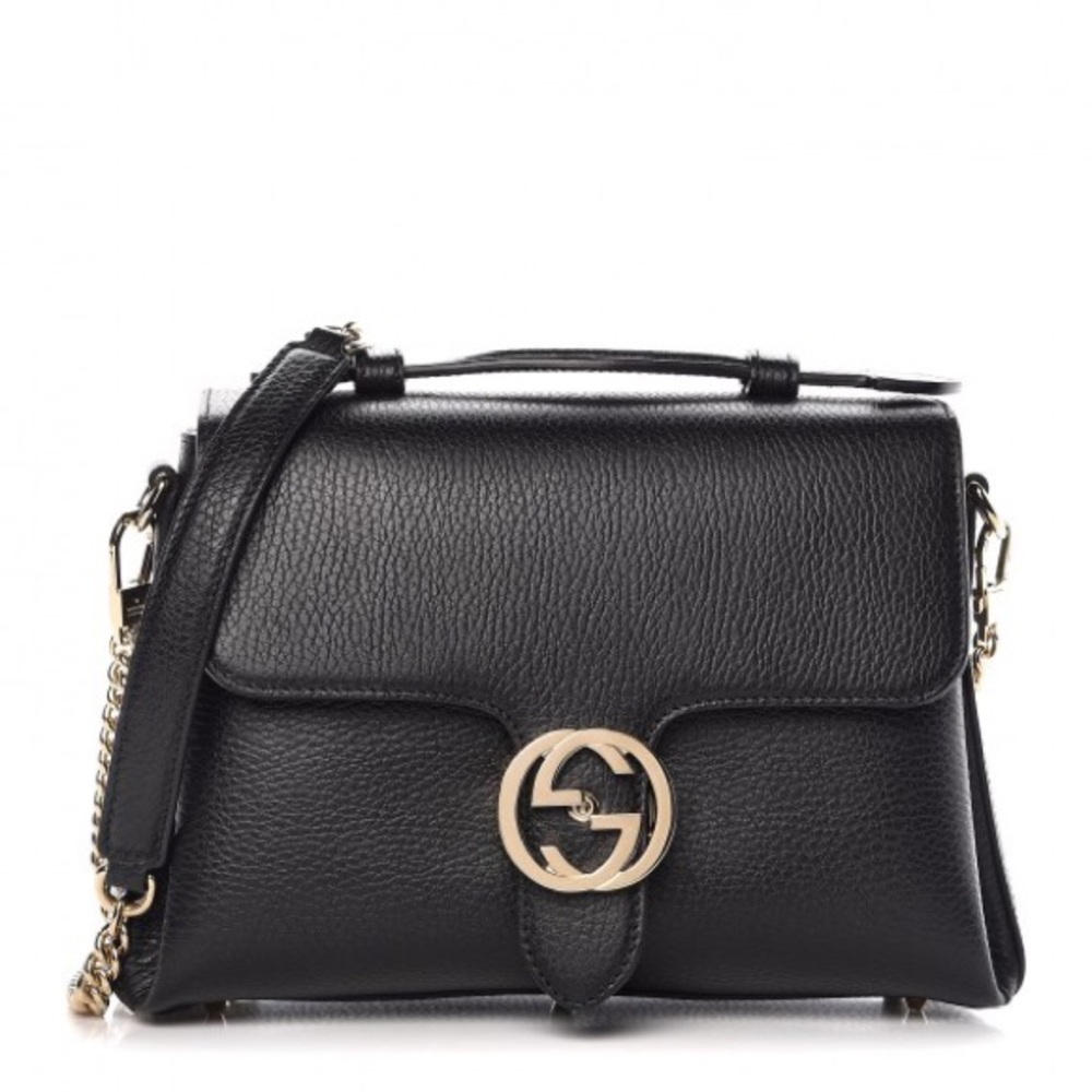 Gucci Dollar Calfskin Interlocking G Top Handle Shoulder Bag Black - Picture 2 of 15
